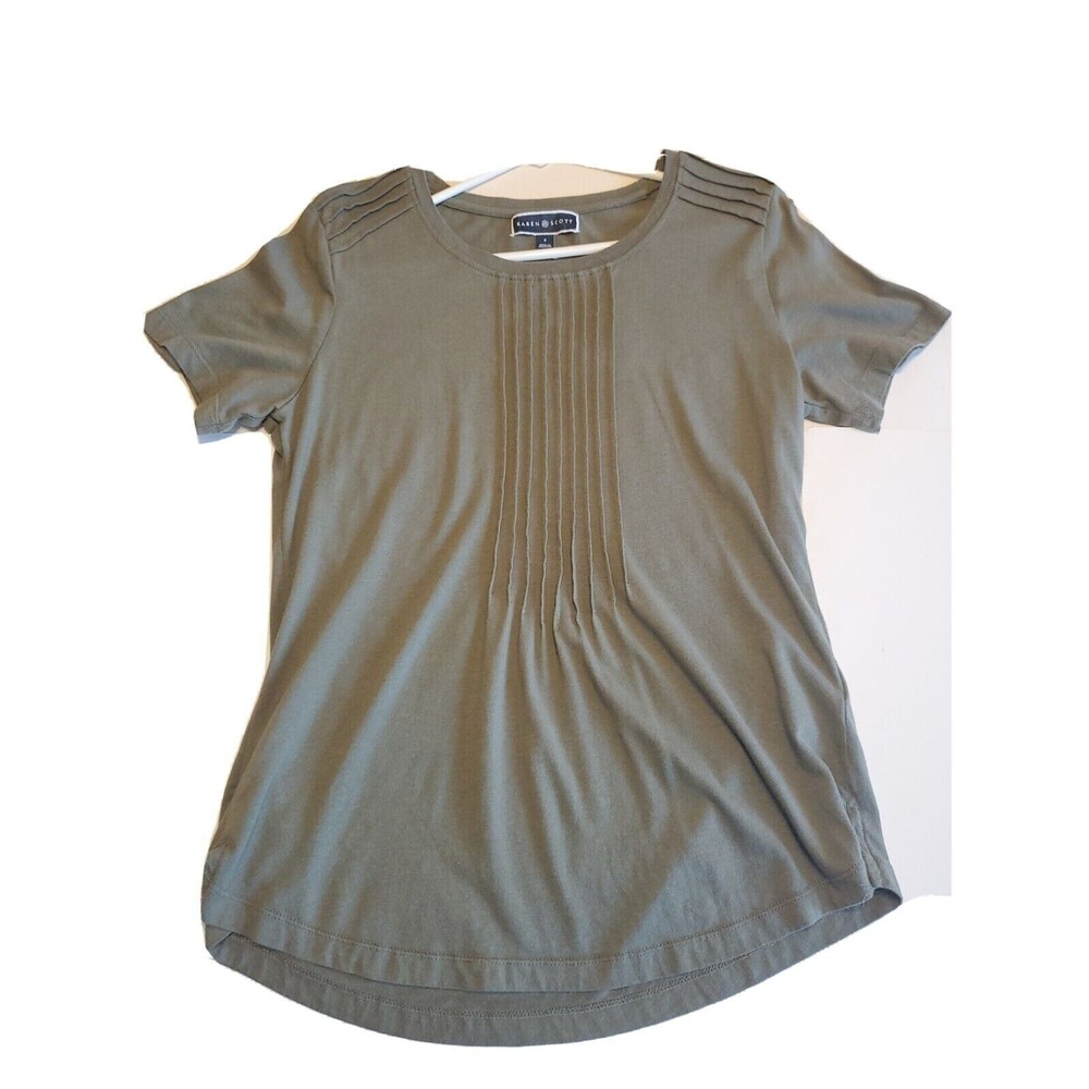 Womens Small Casual Top Shor Sleeve Pleated Cotton Blend Karen Scott